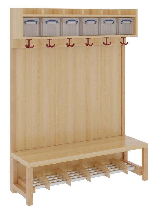 Komplettgarderobe 6 Plätze mit Boxen und Rückwand